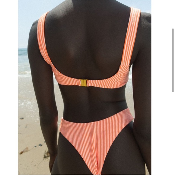 NWT Urban Outfitters Seersucker Bikini Bottoms Neon Orange White Pinstripes - Picture 7 of 7